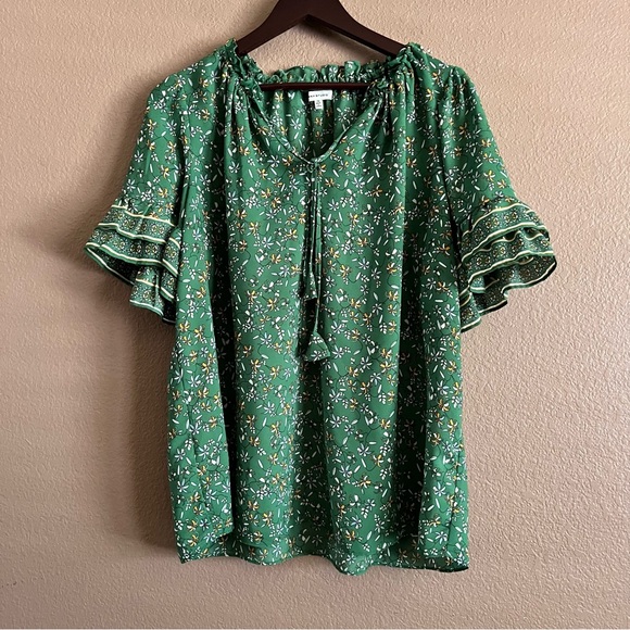 Max Studio Front Tie Ruffle Sleeve Floral Blouse Size 1X - Picture 2 of 9